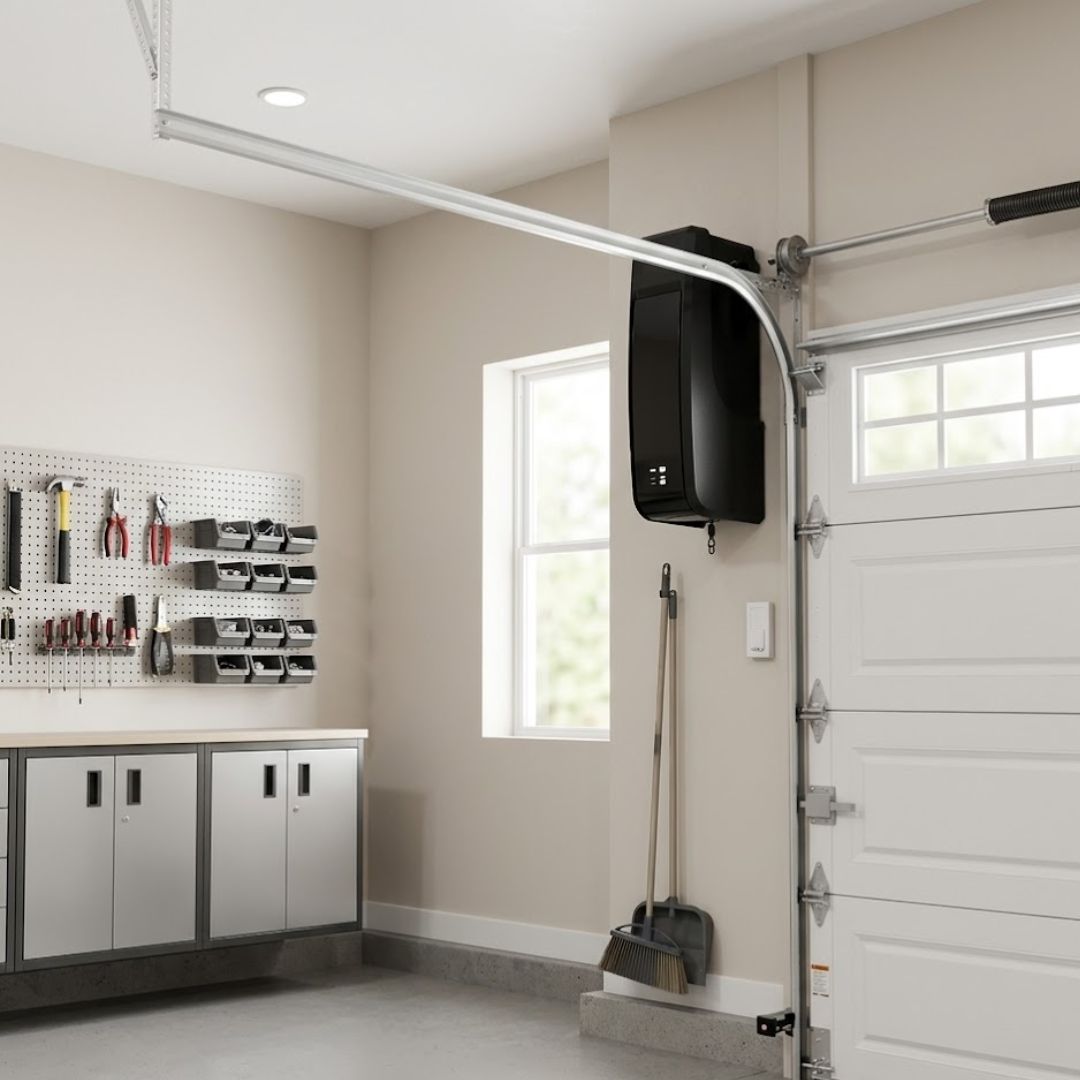 Space saving garage door opener